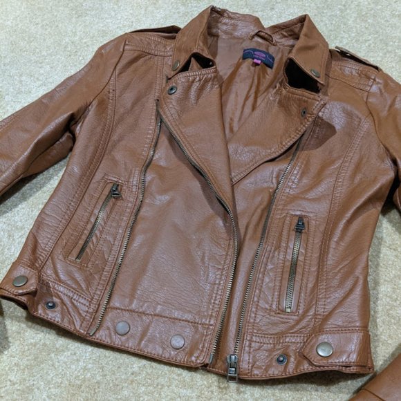 neu look Brown Faux Leather Cropped Jacket - Picture 2 of 9